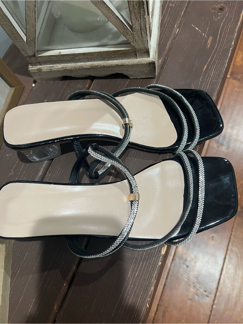 Unk Black Strappy Sandals with Silver Braided Accents